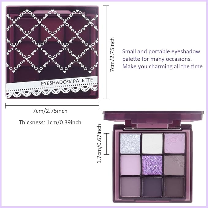 9Colors Eye Shadow Palettes Makeup,Dark Purple Plum Lavender Mauve Black Smoky Eyeshadow Palette for Older Women Natural Powde Eye Shadows Waterproof Long Lasting Naturing-Looking