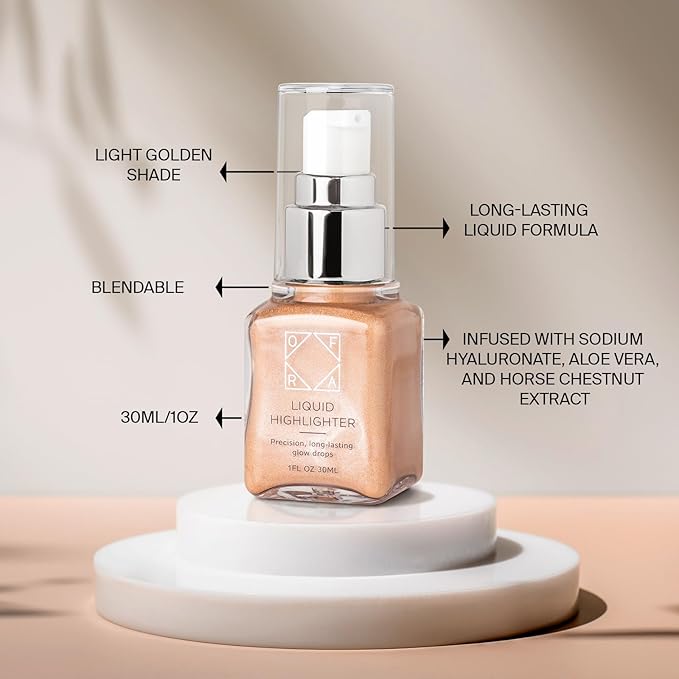 Ofra Star Lit Liquid Highlighter Presley | Radiant Liquid Highlighter for a Luminous Glow | Long-Lasting, Blendable, and Buildable Formula | 30mL 1oz