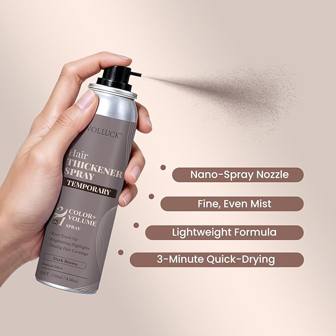 VOLLUCK Root Touch Up Hair Color Spray, Temporary Gray Hair Root Cover Up, Grey Coverage Spray For Women & Men, Quick Drying Water-Resistant Formula Dark Brown