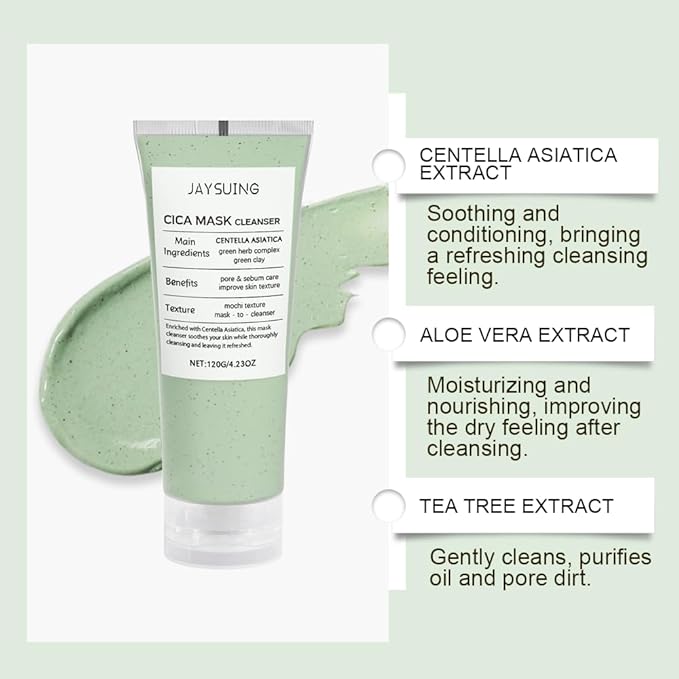 CICA Mask Cleanser,Facial Cleanser, 2-in-1 Facial Wash, Non-Drying Formula with Centella Asiatica For Acne-Prone & Sensitive Skin,Hydrating,Purifying Pore Care (4.23 fl. oz)