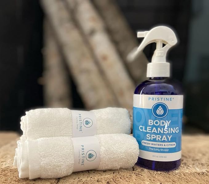 PRISTINE Rinse Free Waterless Body Cleansing Spray: Rinse Free Wash and Body Spray for Women and Men - a More Natural, Portable Shower and Wipes Alternative - Fresh Waters & Citron