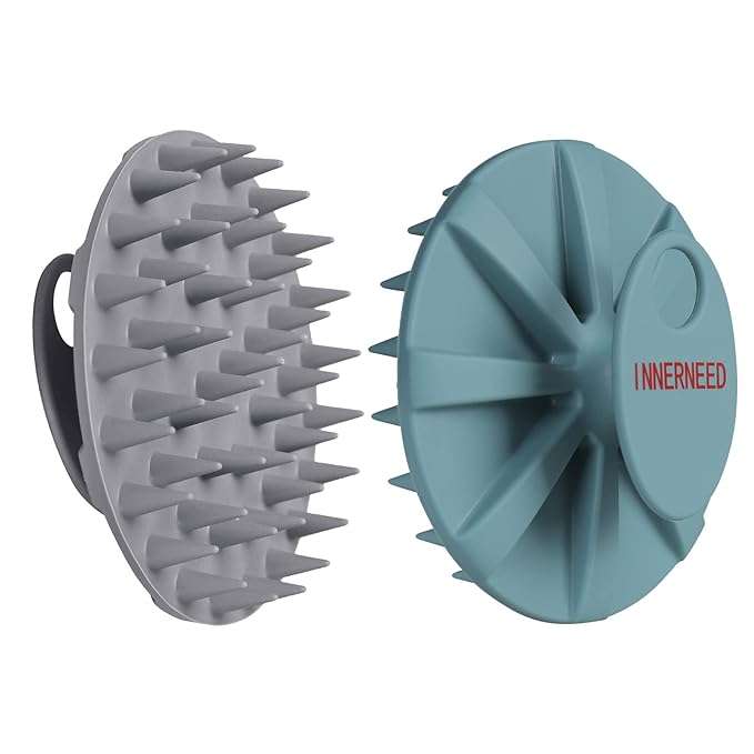 Scalp Massager Shampoo Brush, Wet & Dry Manual Scalp Care Head Scrubber Hair Washing, Soft Silicone Bristles, for Hair Growth, Dandruff Removal, Comfortable for All Hair Types (Dark Green+Gray)