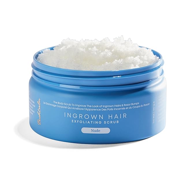 Bushbalm Ingrown Hair Exfoliating Scrub – Pre-Shave Sugar Scrub for Ingrown Hairs, Razor Bumps & Dry Skin – Gently Buffs & Soothes Sensitive Skin – Nude, 236ml