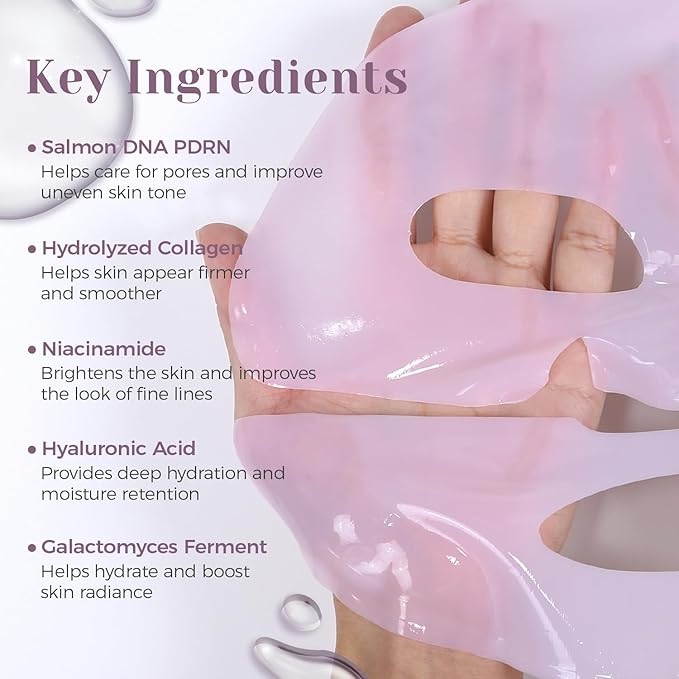 Salmon DNA PDRN Bio Collagen Sheet Mask – Hydrating & Brightening Face Mask with Niacinamide & Hyaluronic Acid for Radiant Glass Skin Glow, 34g Essence, 4 Pack