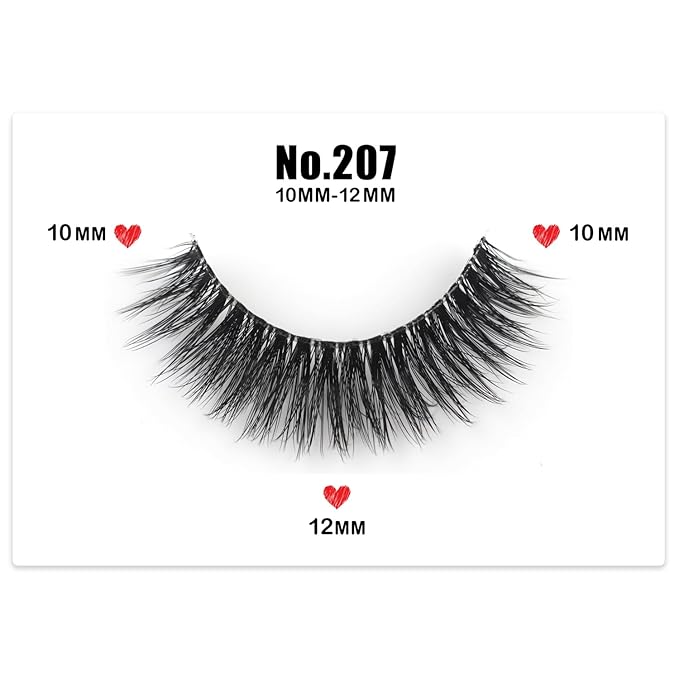 3D Clear Band Lashes 14mm Natural Soft Faux Mink Lashes C/D Curl Cat Eye Wispy Fake Eyelashes Short Cross Reusable False EyeLashes 7 Pairs (No.207)