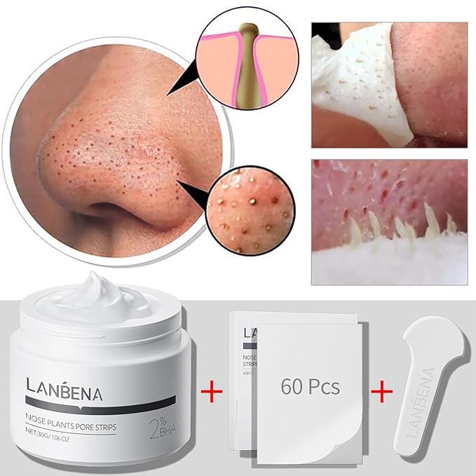LANBENA Blackhead Remover for Face, 60 Pieces Pore Strips, Nose Plant Strips for Blackheads(1.05 Ounce)