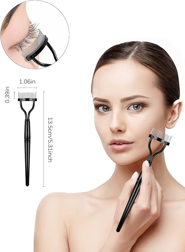 EBANKU 7pcs Eyelash Comb Brush Tools Eyebrow Brush Comb Eyelash Separator Tool Professional Eye Brow Spoolie Brushes for Makeup Grooming Eyelash Curler Silicone Refill Pads Tweezers Scissors