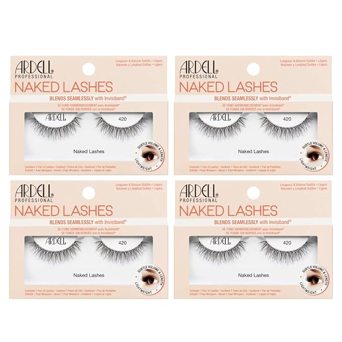 Ardell Naked Lashes Natural 420 – Lightweight Natural Look False Eyelashes, Seamless Blend Strip Lashes with Invisiband, 4 Pairs