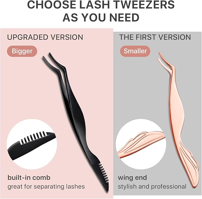 Pretty memory Upgraded Lash Applicator Tool with Comb, 2-IN-1 Stainless Steel Eyelash Tweezers, Lash Extension Curlers, Curved Tweezer Clip for Easy Application and Removal, Black