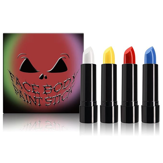 4 Colors Halloween Face Body Paint Matte Lipstick High Impact Lipcolor with Moisturizing Creamy Formula Long Lasting Waterproof Velvet Lip Stick for Sports Halloween Party Clown (Set A)