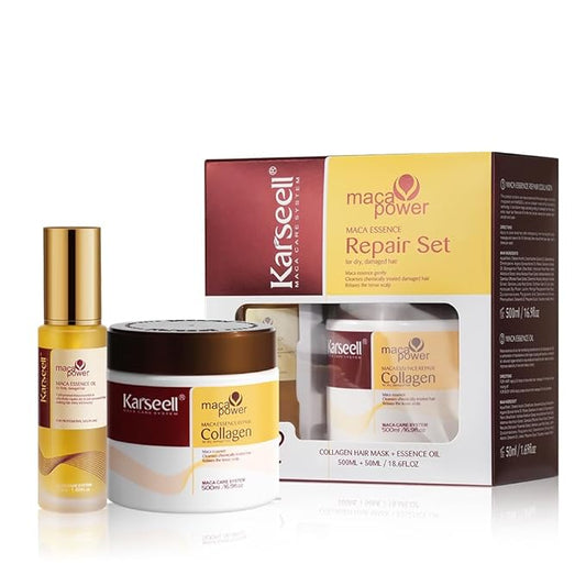 Karseell Collagen Hair Treatment Mask, Argan Oil Set for Deep Repair Conditioning of Damaged, Dry and All Hair Types, 16.9floz + 1.69floz
