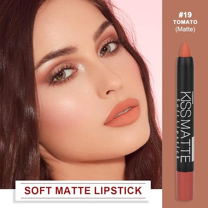 Generic Deep Dark Red Matte Lipstick and Lip Crayon Liner Pencil Pen Set for Women Lip Stain Long Lasting Waterproof labiales (1, 1Pcs 19# Yellow Brown)
