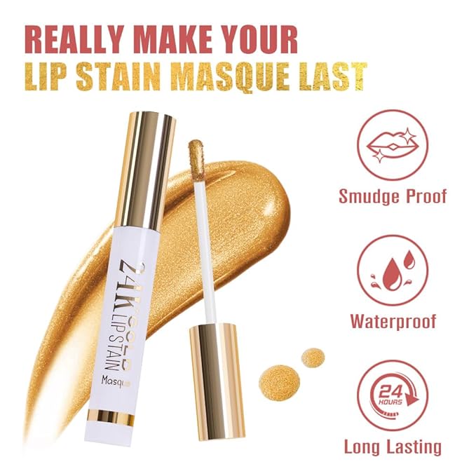 All Day Lip Stain Peel Off Gold Liquid Lip Gloss Tattoo, Ruby Red Matte Finish Peel Off Lip Stain Masque, Long Lasting Waterproof Lip Tint, Transfer-proof for All Skin Types 03#