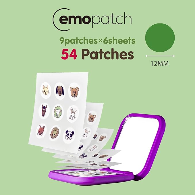 Acne Pimple Patches for Face 54 Count with Mirror Case for Day & Night Use - Hydrocolloid Pimple Pads, Emoji-Themed Blemish Dots, Clear Skin Treatment (Animal)