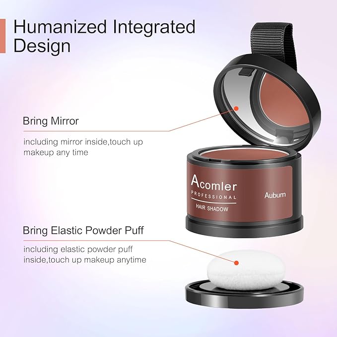 Acomler Instantly Root Cover Up Powder - Hairline Shadow, Touch Up for Thinning, Grey Hair, Eyebrows, Beard Line, Bald Spots (Auburn)