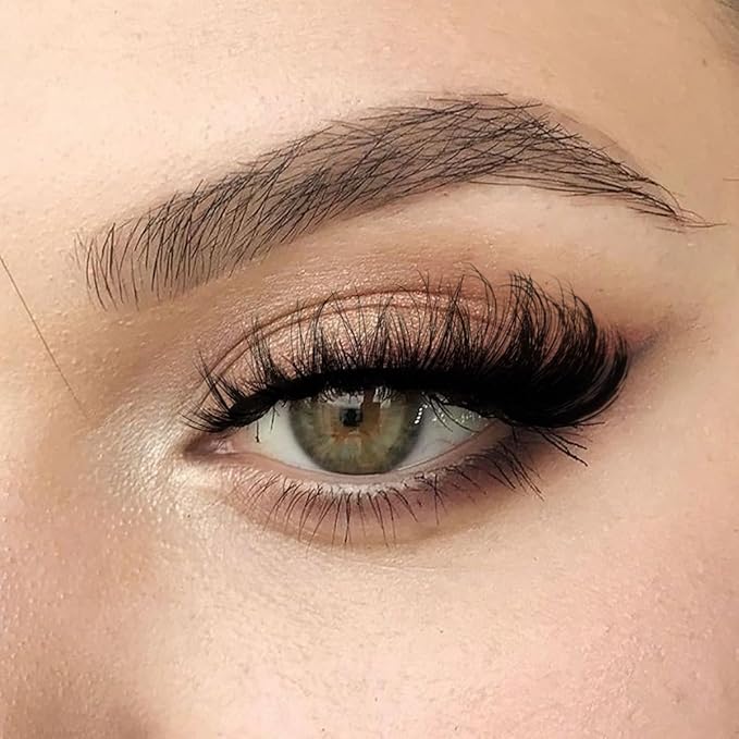 Kiromiro Lashes Mink False Eyelashes D Curl Fake Lashes Volume Cat Eye Lash Fluffy Wispy Lashes 18mm Thick Strip Eyelashes Pack, 7 Pairs
