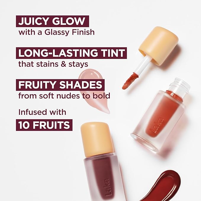 Laka Fruity Glam Lip Tint Mini, Glowing Lip Stain with Wide Color Spectrum, Hydrating & Lightweight Texture, Long-Lasting Bold Stain, Non-Sticky, Vegan, K-Beauty (#125 Mango)
