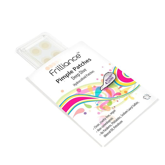 Frilliance Microdart Hydrocolloid Acne Pimple Patches for Zits and Blemishes (4 count) Spot Treatment Stickers for Face & Skin, Vegan and Cruelty Free (Deep Dive Micro Darts)