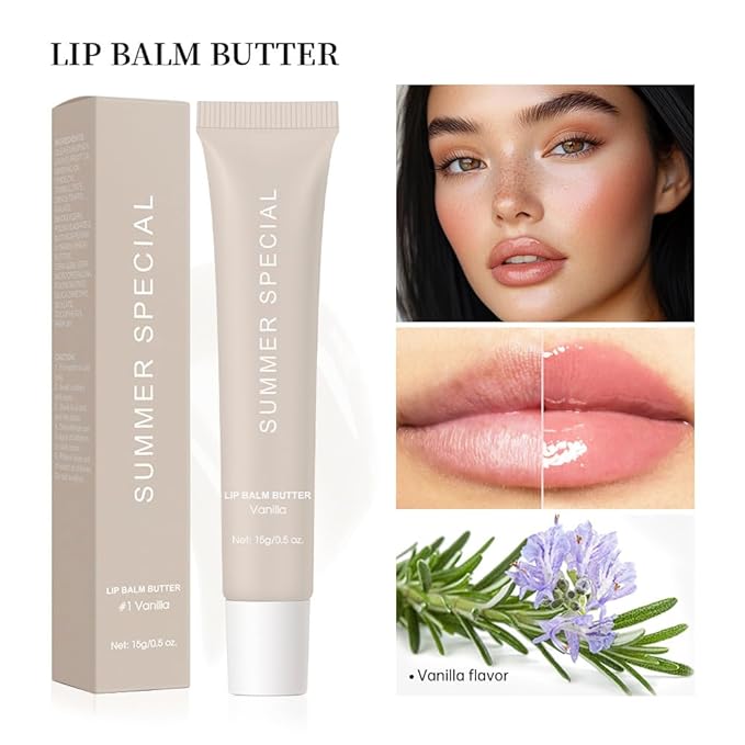 Summer Lip Glossy Butter Balm, Instant Moisture Sheer Tint, Non-Sticky, Conditioning Formula to Soothe & Repair Dry, Chapped Lips, Jelly Lip Stain with Natural Scent (#1Vanilla, 1Pc)