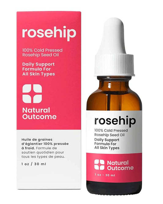 natural outcome Rosehip Oil 100% Pure Cold-Pressed Rosehip Seed Face Oil - Anti-Aging Facial Oil to Plump, Balance & Hydrate 1 oz