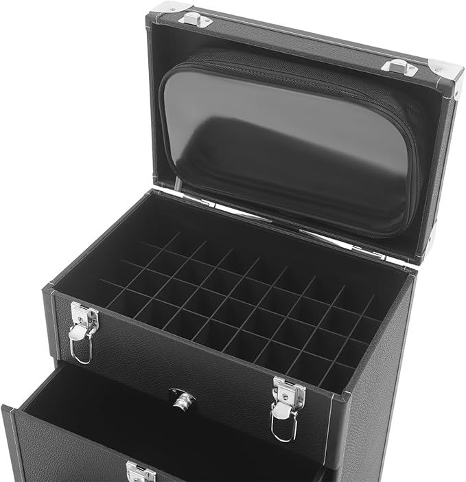 Makeup Train Case, Rolling Makeup Trolley Case, 3 Tiers Lockable Nail Polish Organizer with 2 Keys 4 Wheels (2 with Brakes) for Travel Makeup Artists Nail Technicians (Black Case, Silver Lock)