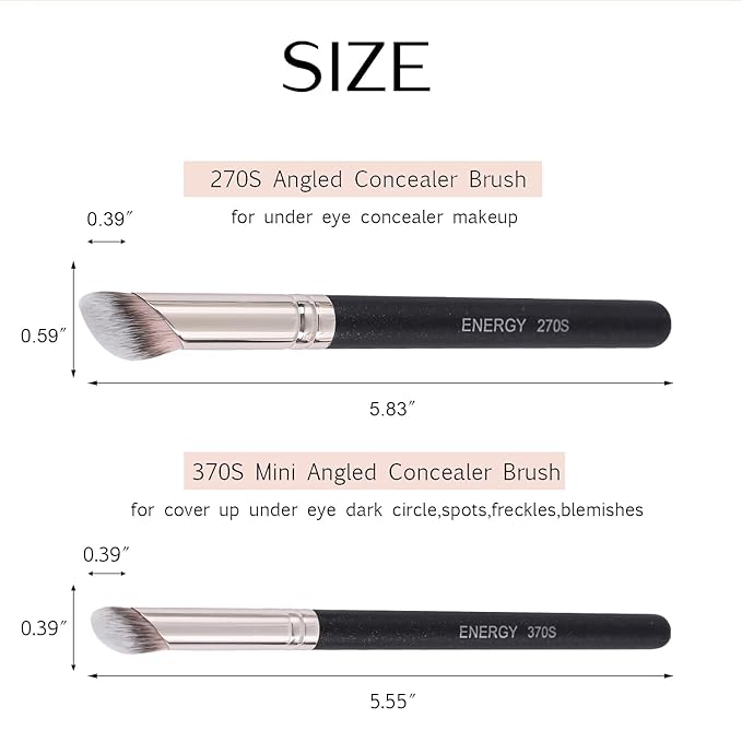 ENERGY Foundation Brushes Set - Angled Brush & Mini Concealer Brush Premium Synthetic Eye Makeup Bushes for Blending Liquid Foundation Cream Powder Cosmetics 270S/370S