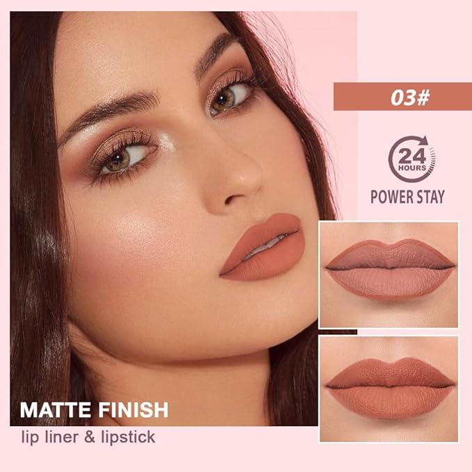 2 in 1 Matte Lipstick Lip Liner Pencil Set,Orange Waterproof Lip Stick Lip liner Combo for Old Women Long Lasting Lipstick,labiales mate 24 horas originales
