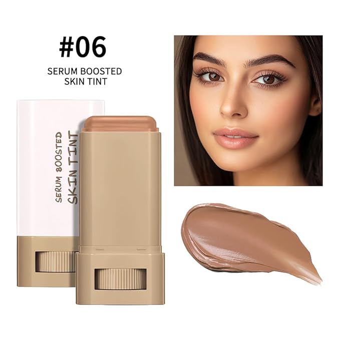 6 Colors Foundation Stick Beauty Balm Serum Boosted Skin Tinted Balm Concealer, Long-lasting Coverage, Even Skin Tone Portable Moisturizing Essence Stick (# 06, 0.64 Oz)