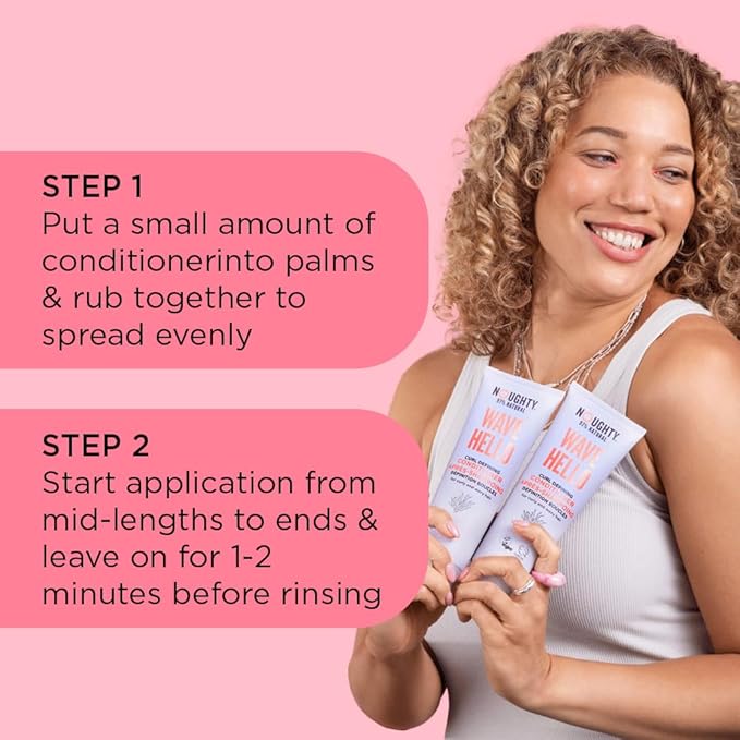 Noughty 97% Natural Wave Hello Curl Defining Conditioner, to Condition, Soften and Define Curls with Sea Kelp Extract and Avocado Oil, Sulfate Free Vegan Haircare 8.4fl.oz