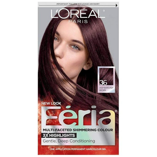 L’Oreal ParisFeria Multi-Faceted Shimmering Colour, Warmer, 36 Deep Burgundy Brown, 1 ea (Pack of 3)