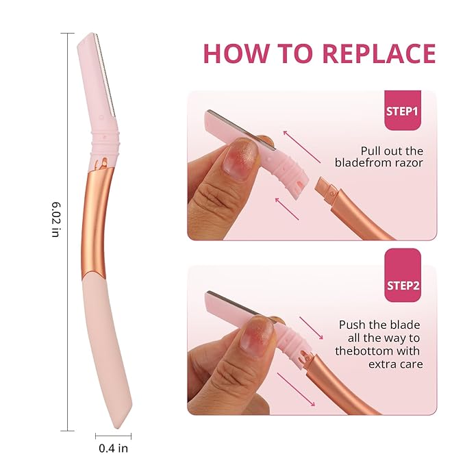 Dermaplane Razor for Women Face, Eyebrow Razor Refills with 10 Razor Head, Reusable Face Razors, Professional Dermaplaning Tool for Exfoliation, Peach Fuzz Removal, Eyebrow Shaping