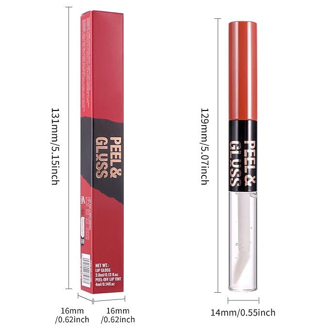 Liquid Lipstick with Clear Lip oil, Dual-Ended Peel-Off Lip Gloss, Long-Lasting Water-proof Lip Gloss (Berry)