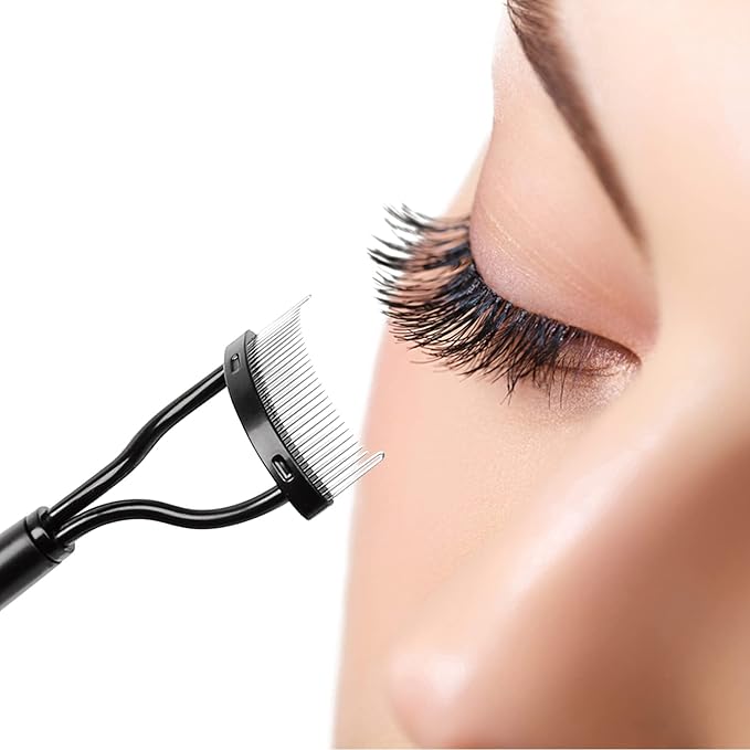 Docolor Eyelash Curler Kit, 4 in 1 Lash Curler Kit, eyelash comb eyelash extension tweezers eyebrow brush and comb with 6 Extra Replacement Refill Pads Eyelash Applicator Makeup Tool