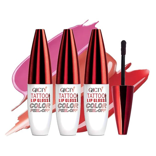 3PCS Peel Off Lip Stain Lip Tint,Waterproof Long-Lasting Tear-off Lip Gloss,Peel Reveal Lip Stain,Peel Off Tattoo Lipsticks,Nonstick Cup Lip Gloss, Tattoo Magic Color Lip Set Lip Makeup