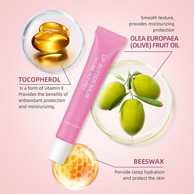 Lip Butter Balm, Cherry Flavor, Ultra-Hydrating with Natural Ingredients, 4-Pack (Set04（01#+04#+05#+07#）, 4Pcs (Pack of 1))