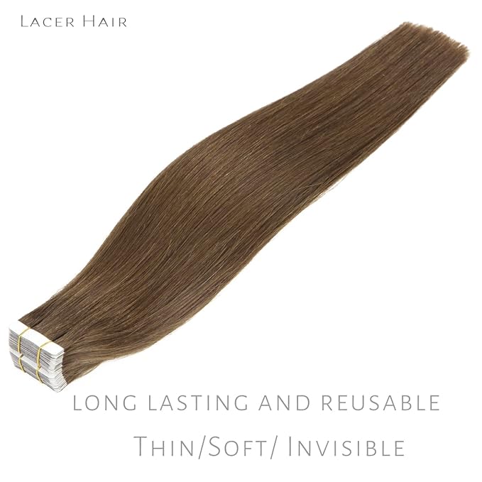 Lacer Tape in Hair Extensions Human Hair Tape Attached Skin Weft Invisible Double Side 14 Inch Chocolate Brown Hair Extensions Tape in 20pcs/set