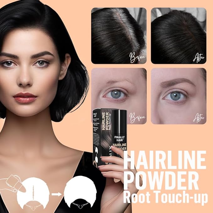 Compact Size Finally Hair Hairline Powder, Root Touch Up. Gray Away, Color Your Part, Fill In Your Beard, Make Beautiful Eyebrows (Dark Brown)