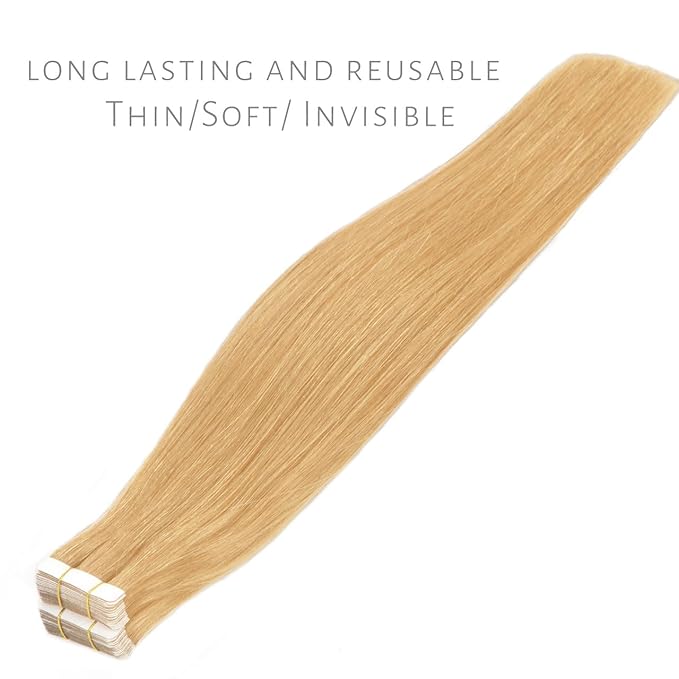 Lacer 22 Inch Seamless Remy Tape in Human Hair Extensions Natural Caramel Blonde 100% Real Virgin Human Hair Tape in Hair Extensions 50g 20pcs/set
