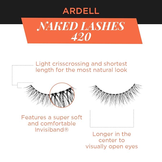 Ardell Naked Lashes Natural 420 – Lightweight Natural Look False Eyelashes, Seamless Blend Strip Lashes with Invisiband, 4 Pairs
