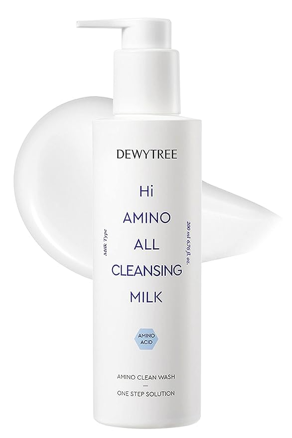 DEWYTREE Hi Amino All Cleansing Milk - Hydrating Facial Cleanser for Sensitive Skin | Amino Acid Face Lotion Oil Cleanser Korean Exfoliating Face Wash | Face Cleanser for Women & Men (6.76fl oz)