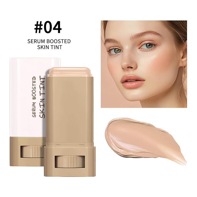 6 Colors Foundation Stick Beauty Balm Serum Boosted Skin Tinted Balm Concealer, Long-lasting Coverage, Even Skin Tone Portable Moisturizing Essence Stick (# 04, 0.64 Oz)
