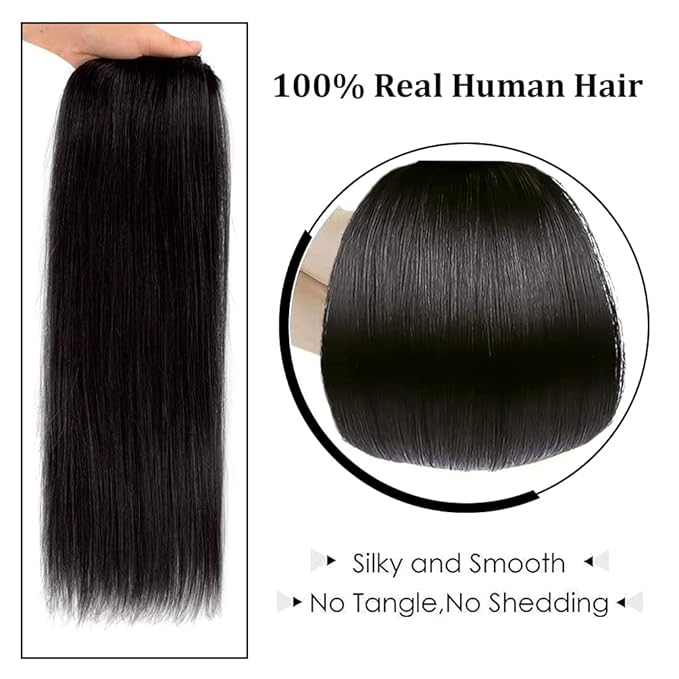 12" Clip in Hair Extensions Remy Human Hair for Women Beauty - Silky Straight Short Clip on Hair Pieces 50grams 4pieces Natural Black #1B Color