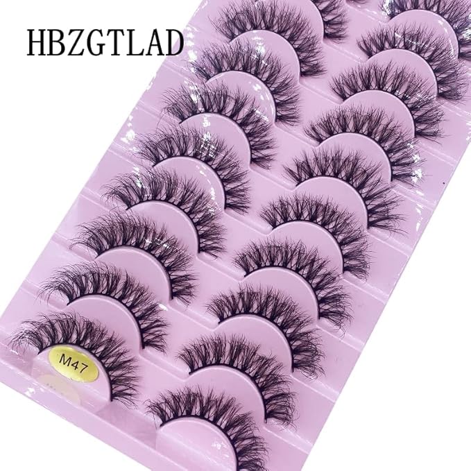 HBZGTLAD New 10 Pairs 3D Mink Lashes False Eyelashes Handmade Wispy Fluffy Long Lashes Natural Eye Makeup Tools Eye Lashes(M47)