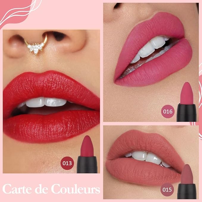 Generic Deep Dark Red Matte Lipstick and Lip Crayon Liner Pencil Pen Set for Women Lip Stain Long Lasting Waterproof labiales (3, 13&15&16)