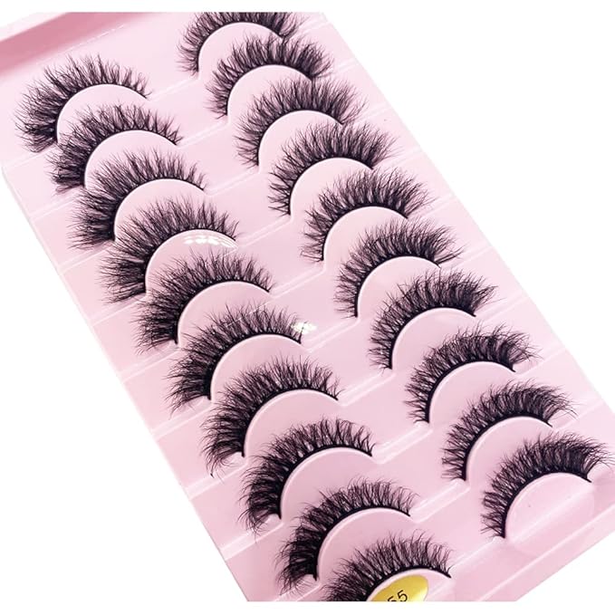 HBZGTLAD New 10 Pairs 3D Mink Lashes False Eyelashes Handmade Wispy Fluffy Long Lashes Natural Eye Makeup Tools Eye Lashes(55-10pairs)