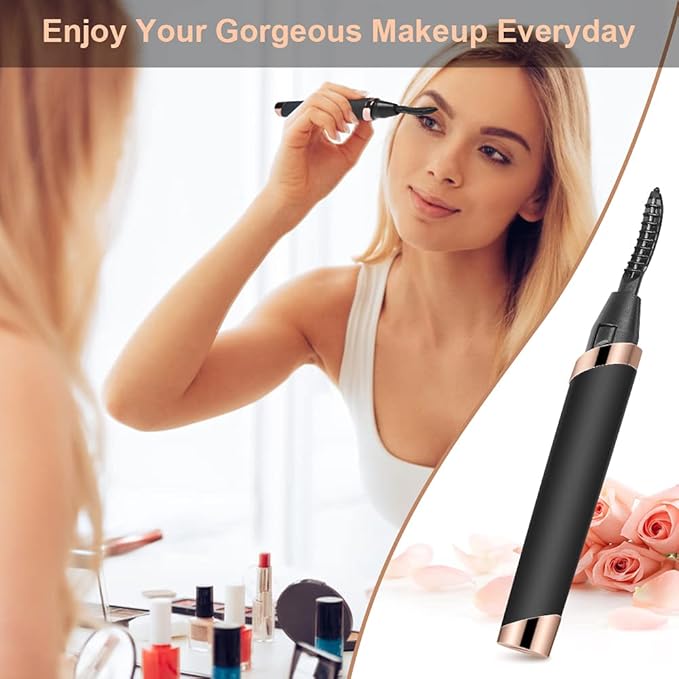 Heated Eyelash Curler, Electric Eyelash Curler, Rechargeable Lash Curler for Makeup Natural Curling Eye Lashes and 24 Hours Long Lasting - Black 2025 Updated New Model