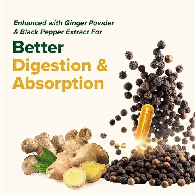VAHDAM Extra Strength Turmeric Ginger Supplement with 1500mg Curcuminoids per Serving | Added Piperine for Better Absorption | Supports Joint Health and Mobility | 90 Veg Capsules
