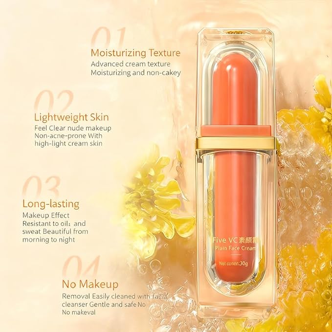 Vitamin C Makeup Tone up Cream, Five Vitamin C Natural Makeup Cream, Moisturizing Brightening Concealer, Deep Hydration, Conceal Pores, Lightweight Long Lasting, For All Skin Type (2PCS)