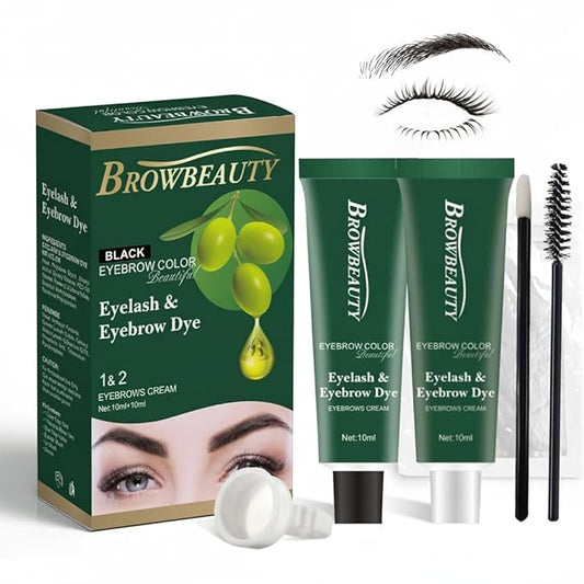 Eyebrow & Eyelash Color Kit with Olive Oil – Gentle, Safe & Long-lasting Lash & Brow Coloring for Natural, Bushy Effects, Easy DIY at Home(Black, 1 Count (Pack of 1))