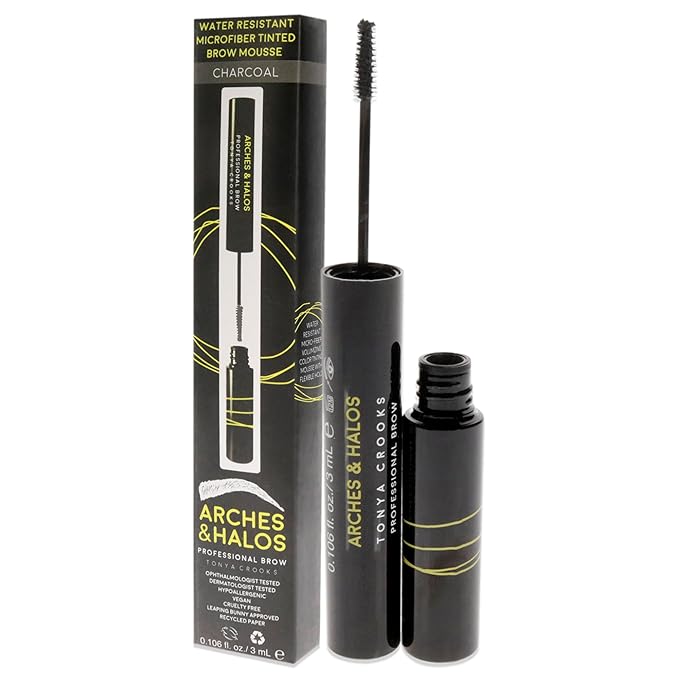 Arches and Halos Microfiber Tinted Brow Mousse - Richly Pigmented Eyebrow Shaper - Water Resistant Filler Pen - Vegan - Charcoal - 0.11 oz